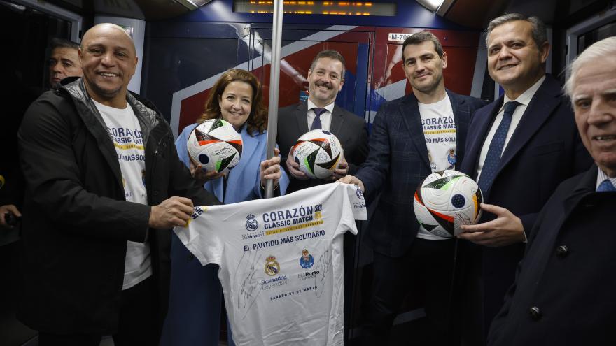 Los consejeros Jorge Rodrigo, Fátima Matute y Mariano de Paco Serrano presentan el partido de fútbol benéfico Corazón Classic Match