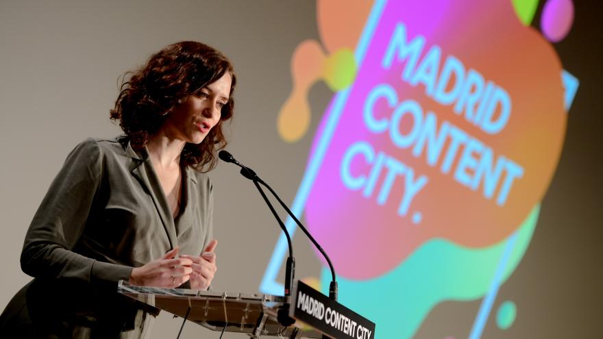 Isabel Díaz Ayuso during the presentation of the Madrid Content City project