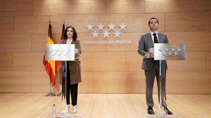 Isabel Díaz Ayuso e Ignacio Aguado durante la presentación del Plan Recuperación COVID19