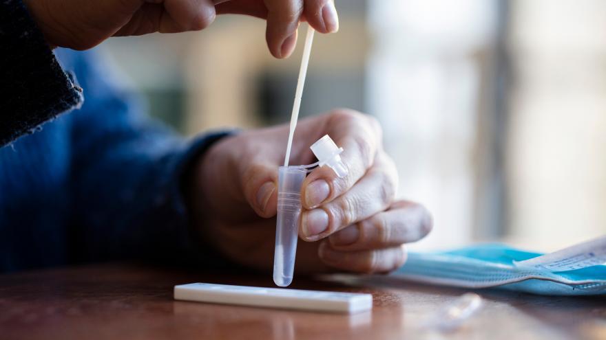 Manos de una persona utilizando un test para la detección del COVID-19