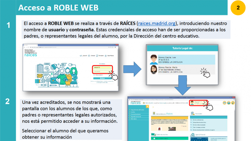Pantalla con textos e imágenes de ayuda para el acceso por navegador