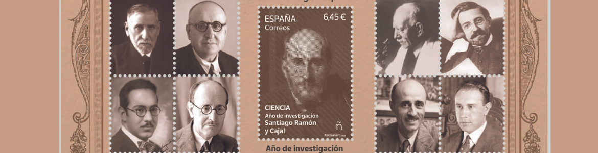 sellos con rostros de Ramón y Cajal y otros científicos conttemporáneos