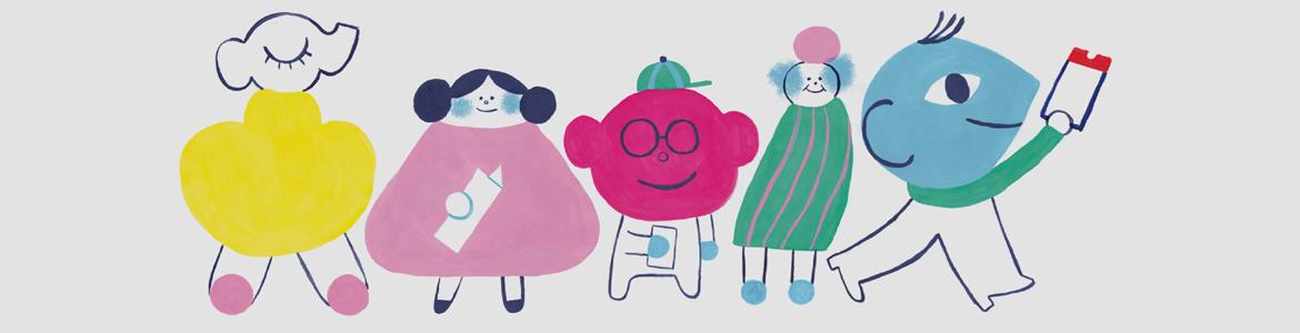 Dibujo con unos personajes infantiles con diferentes camisetas de colores