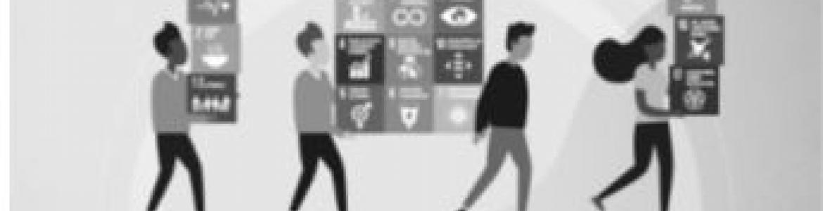 Exposición febrero imagen del cartel de la exposición en la que ven a cuatro personas con cajas