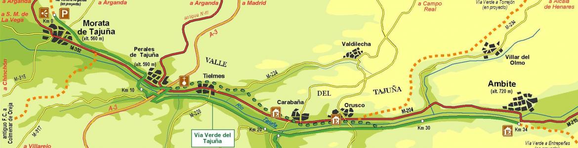 Mapa vía verdes del Tajuña y del tren de los 40 días