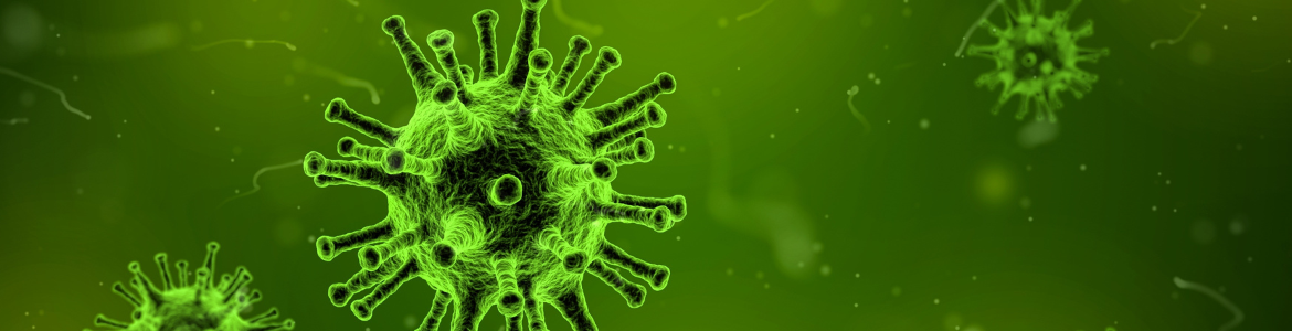ilustración de un virus en tonos verdes