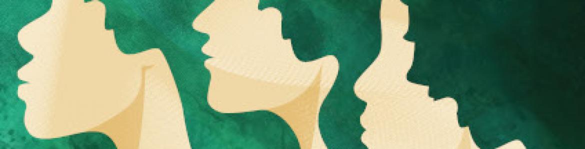 cartel de la obra , muestra la silueta de tres mujeres sobre un fondo verde