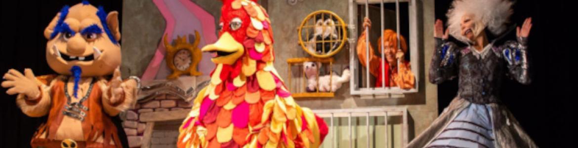 una gallina , un ogro y Jack en una jaula