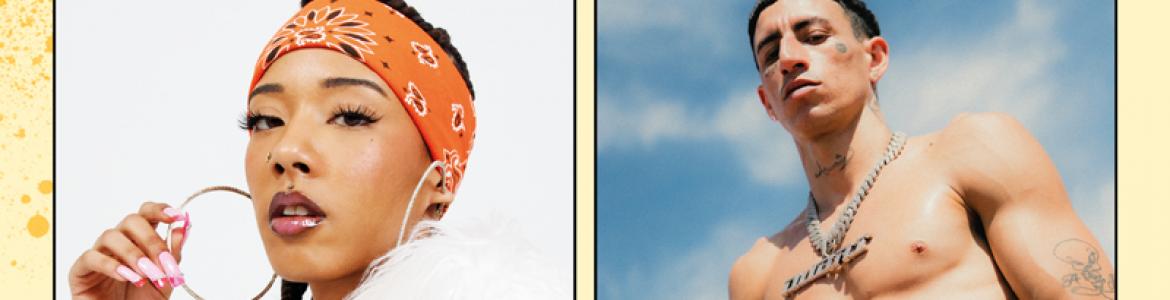 fotografía de La Blackie y We$t Dubai ella viste un abrigo de pelo blanco y el no lleva camiseta