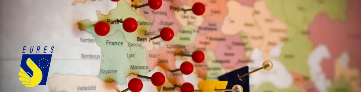 Map of Europe with location pins in various countries