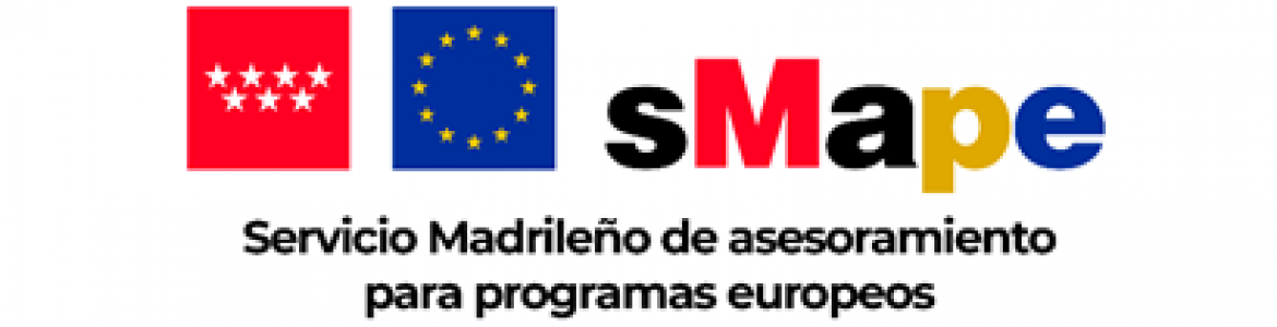 Logotipo de sMape, con los iconos de la Comunidad de Madrid y de la Unión Europea