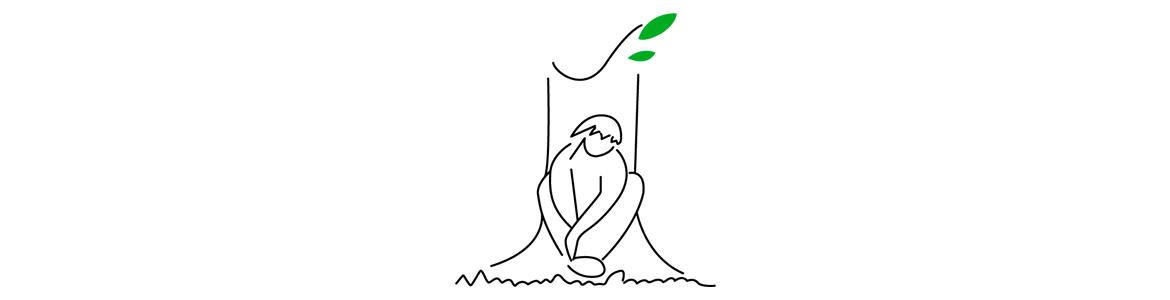dibujo de un niño sentado bajo un árbol