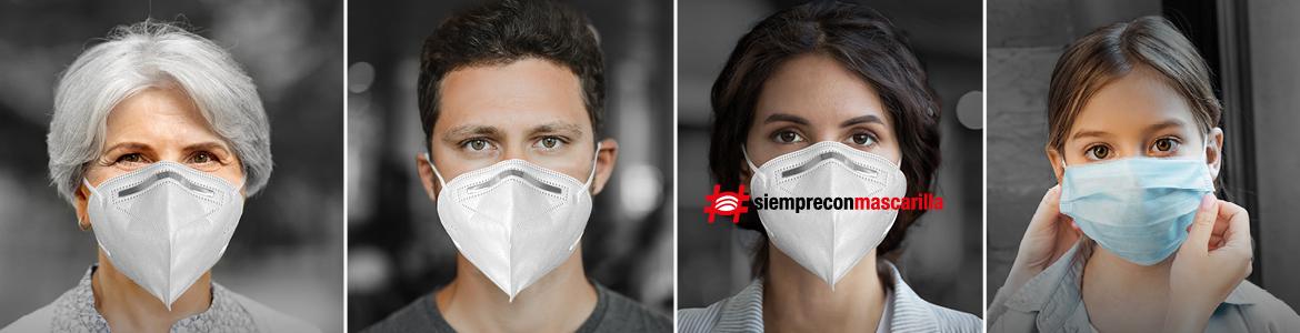 hombre y mujer mirando de frente con mascarillas