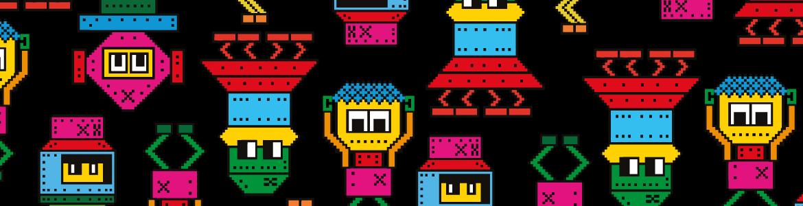 Dibujos de robots de colores sobre fondo negro