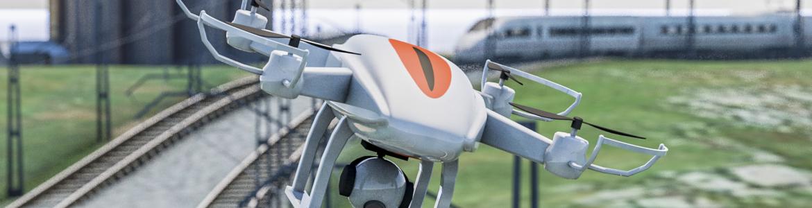 Dron sobre vías de un tren. ESA BIC Sigmarail drone