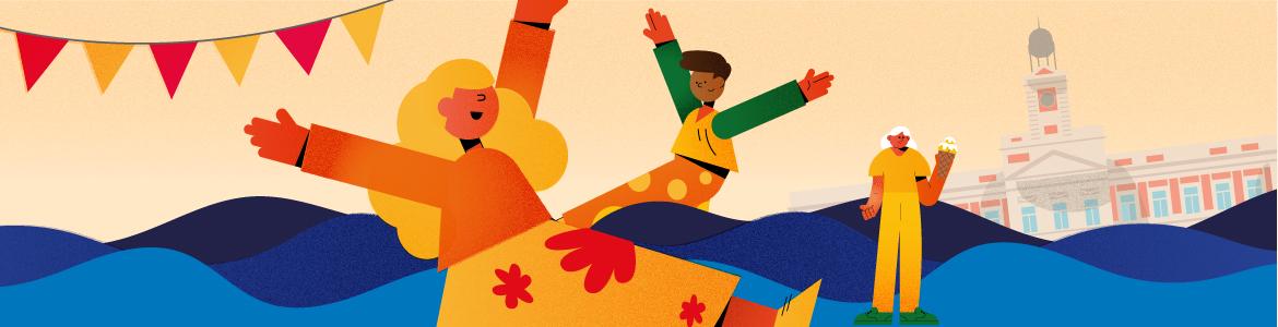 Color figures dancing and in animated attitude