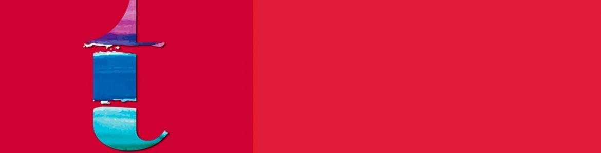 Fondo rojo con una letra t minúscula en azul