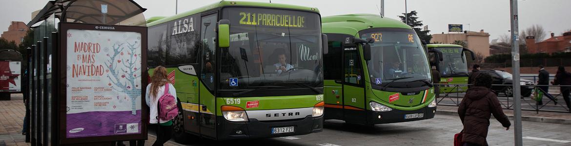 Dos autobuses interurbanos junto a una marquesina