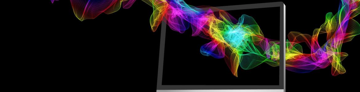 Pantalla de ordenador atravesado por espiral de colores