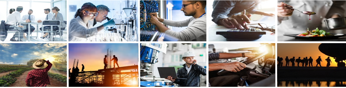 10 workers in different occupations