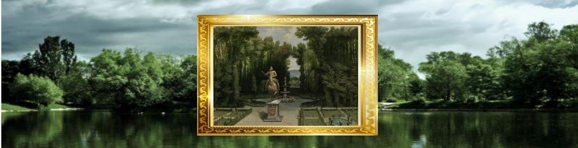 Cuadro jardín Casa de Campo sobre fondo arbolado