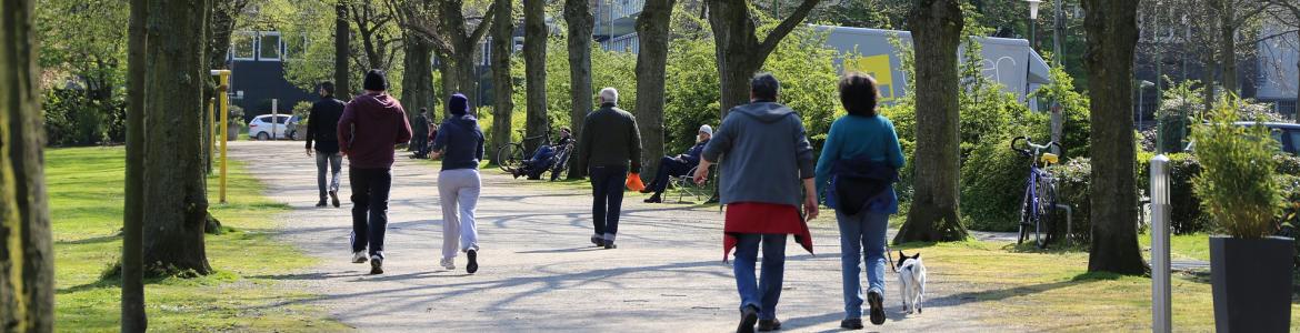 Parque con personas caminando