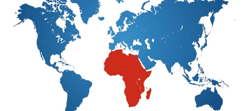 Mapa mundi en que se resalta en rojo África