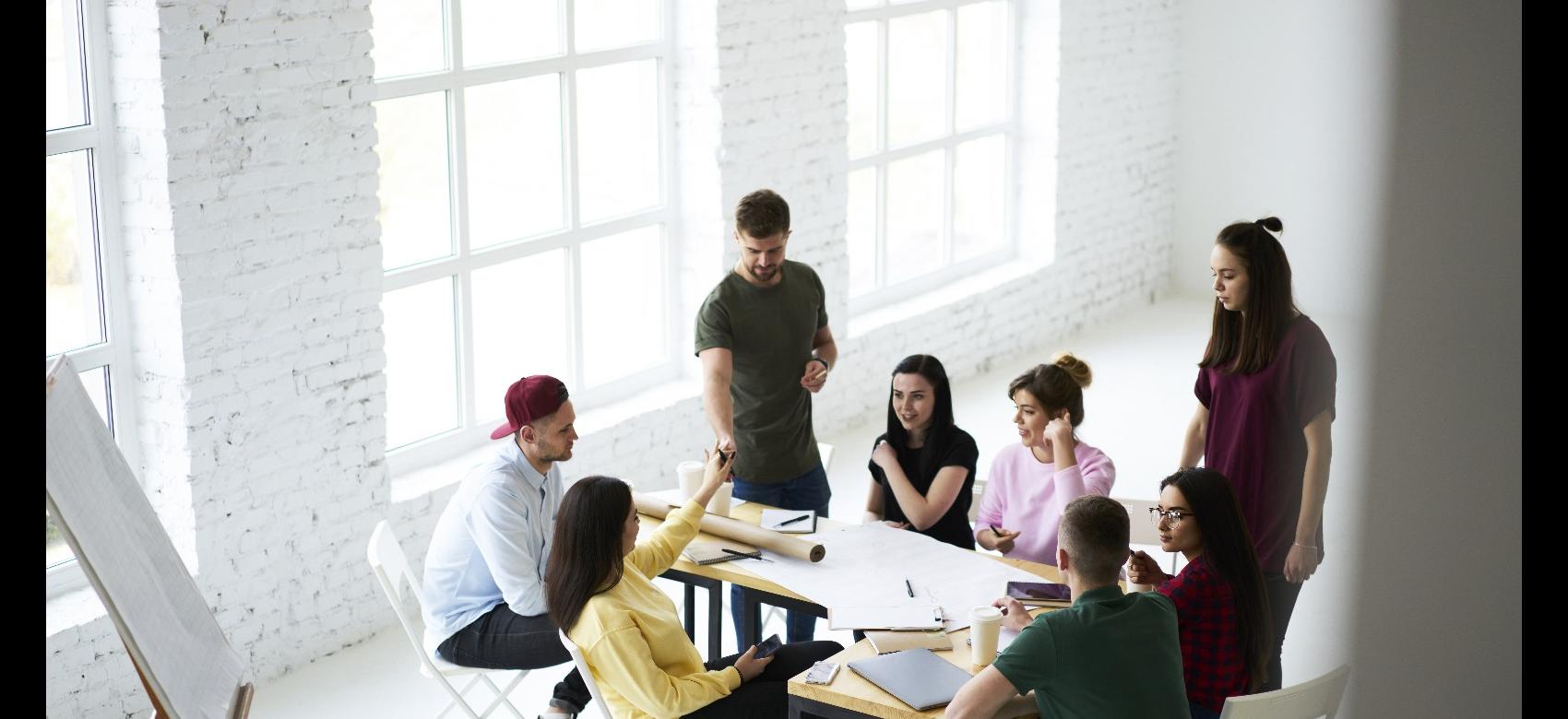 Young people around a table