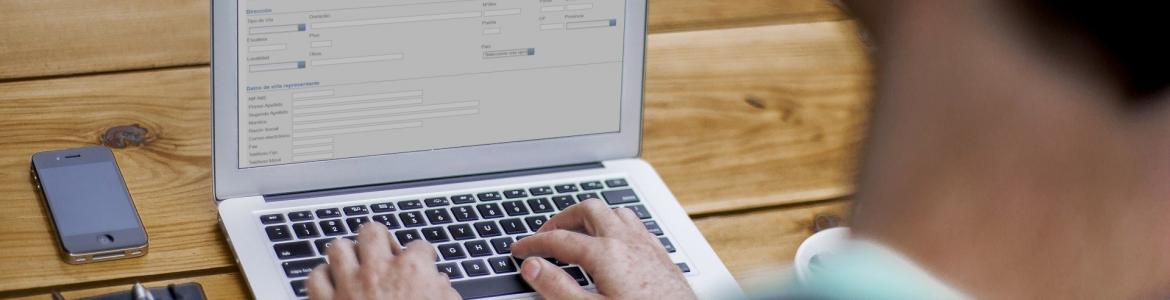 Persona rellenando una solicitud telemática