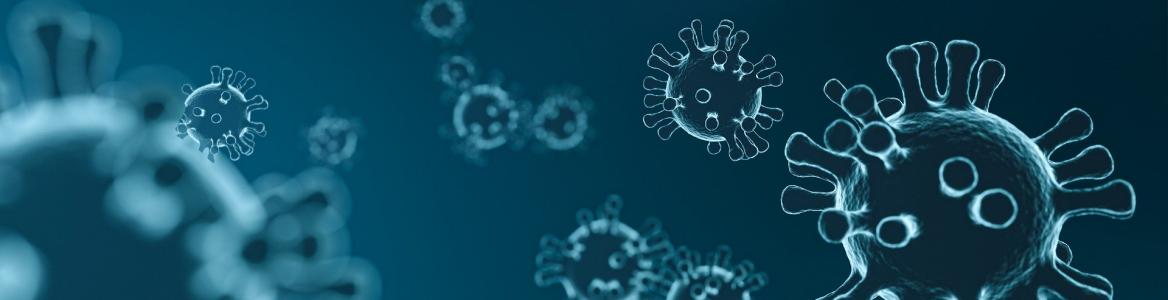 Dibujo abstracto de varios Coronavirus sobre fondo azul