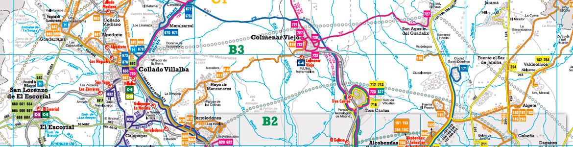 Detail of the map of the transport of Series 4 of the Community of Madrid