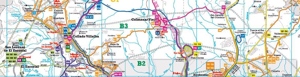 Detalle del plano de los transportes de Serie 4 de la Comunidad de Madrid