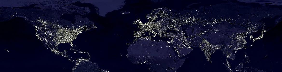 Mapa del mundo oscuro, en el que se destacan las zonas del mundo iluminadas