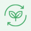 Icono que representa el ciclo de reutilización con unas flechas que giran alrededor de una planta
