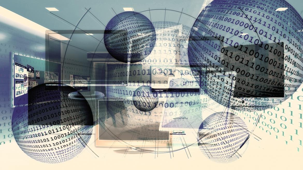 Composición alegórica de la transmisión electrónica de datos binarios