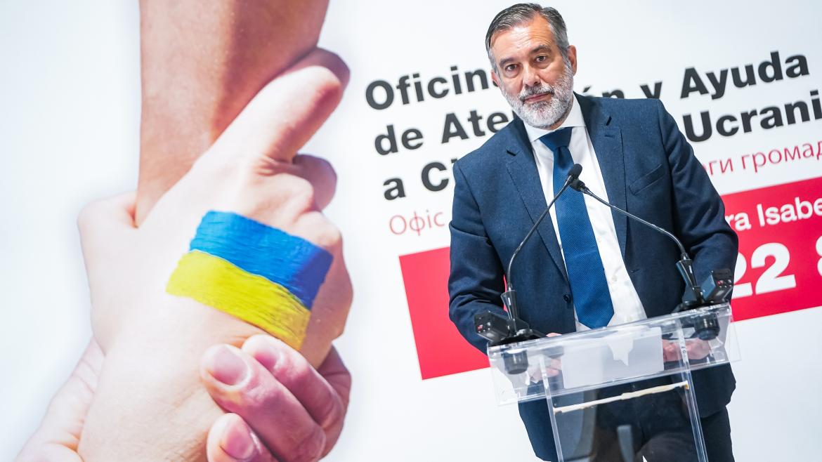 La Comunidad de Madrid ya ha prestado asistencia a más de 9.000 refugiados ucranianos en los primeros 40 días de la Oficina de Atención y Ayuda del Z El consejero Enrique López durante su intervención en el Hospital Zendal