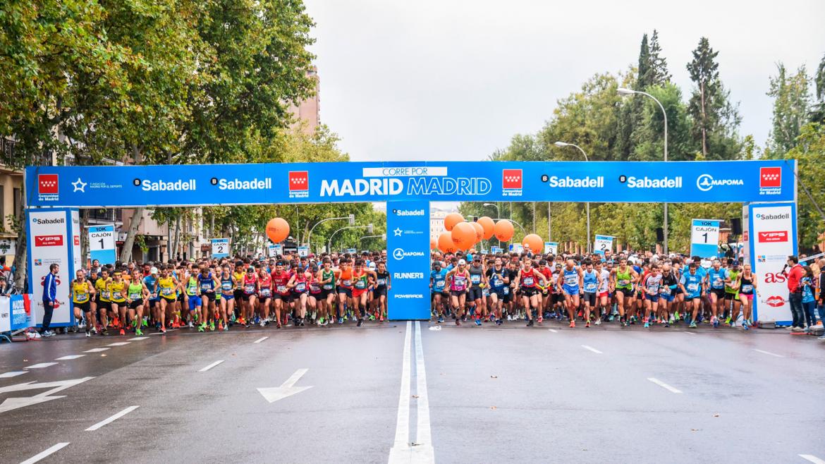 Acogemos la 13ª edición de la carrera solidaria Madrid corre por Madrid Línea de salida de la carrera Madrid corre por Madrid en el 2019