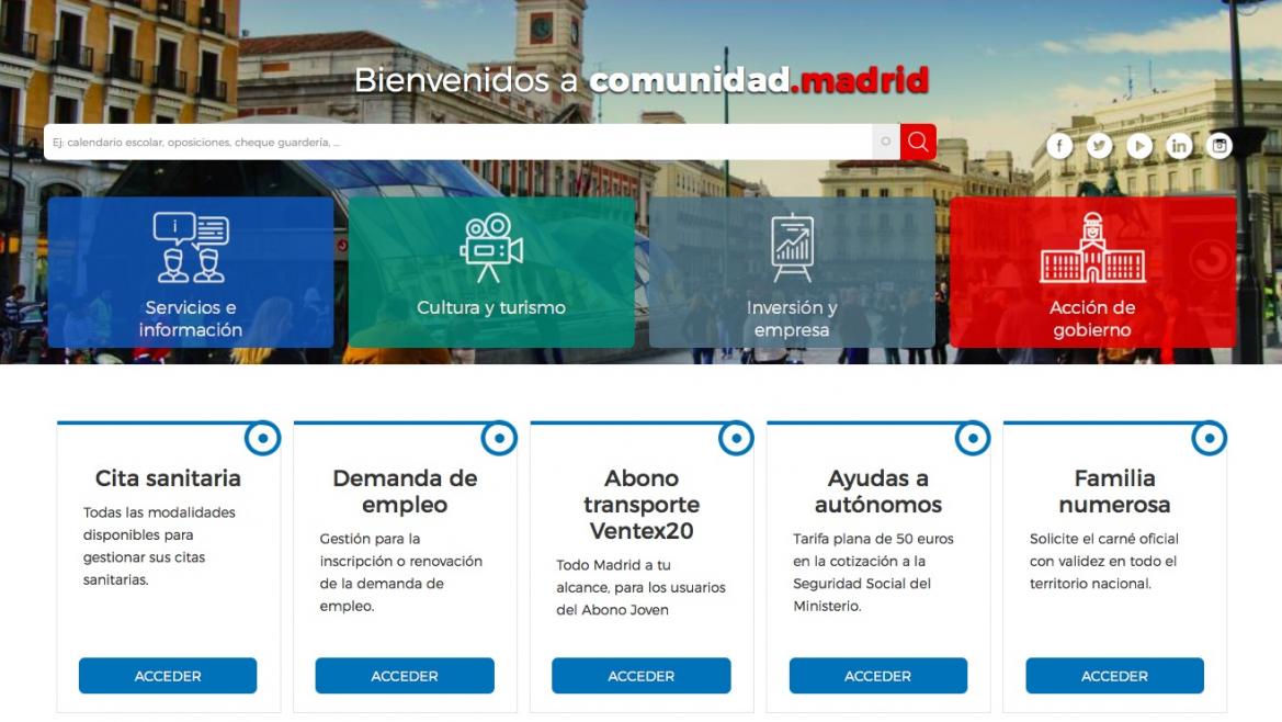 Imagen de la nueva web de la Comunidad de Madrid