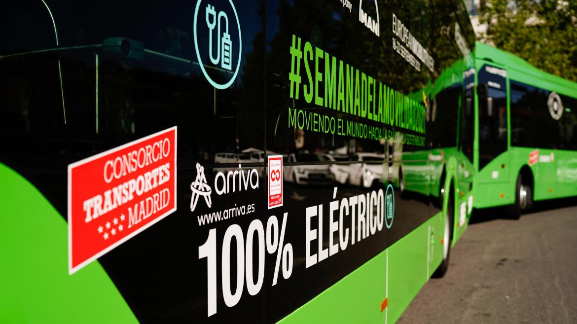 imagen de un autobús 100% eléctrico del Consorcio de Transportes de la Comunidad de Madrid