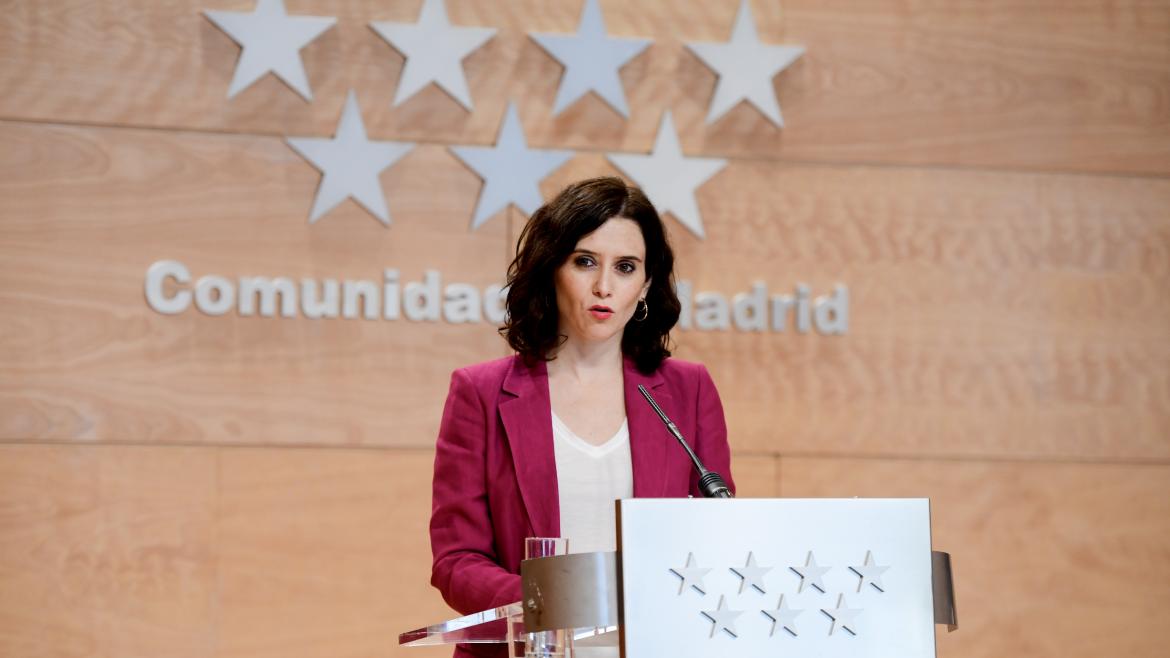 Imagen de Díaz Ayuso en la rueda de prensa tras el Consejo de Gobierno