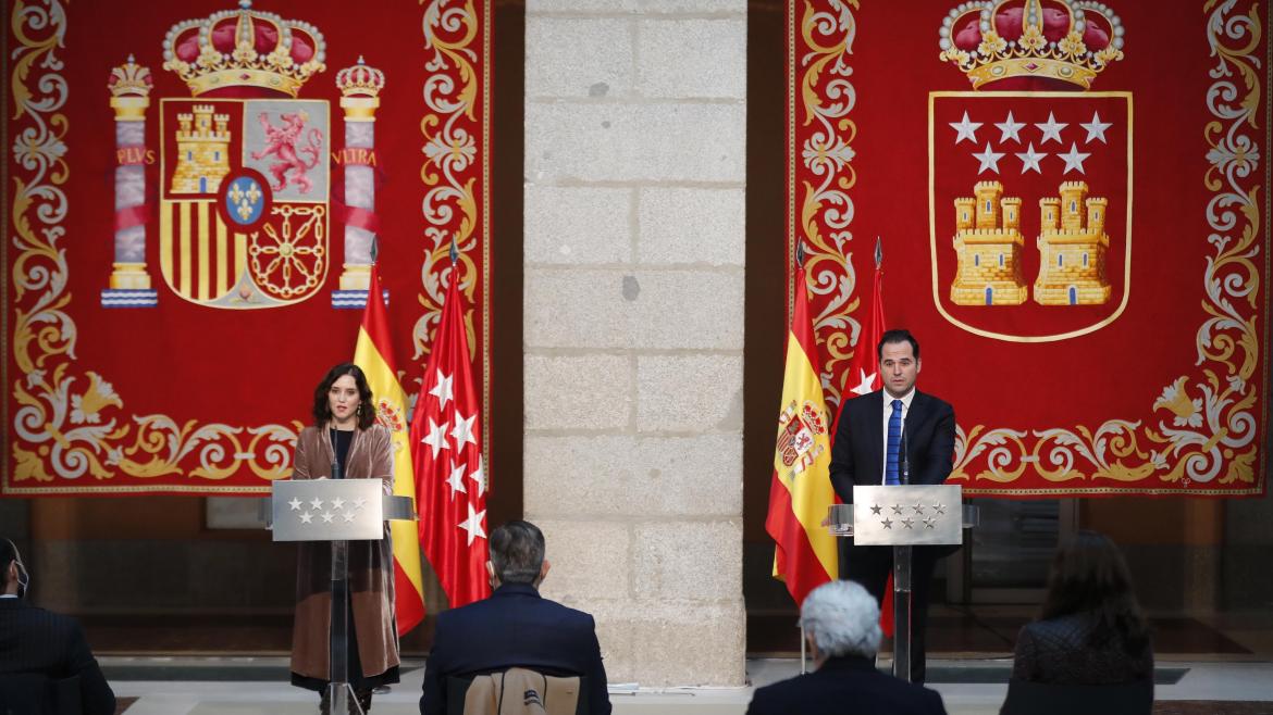 Isabel Díaz Ayuso e Ignacio Aguado, en rueda de prensa