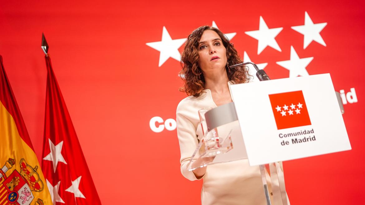 La presidenta Isabel Díaz Ayuso en una rueda de prensa en la Real Casa de Correos