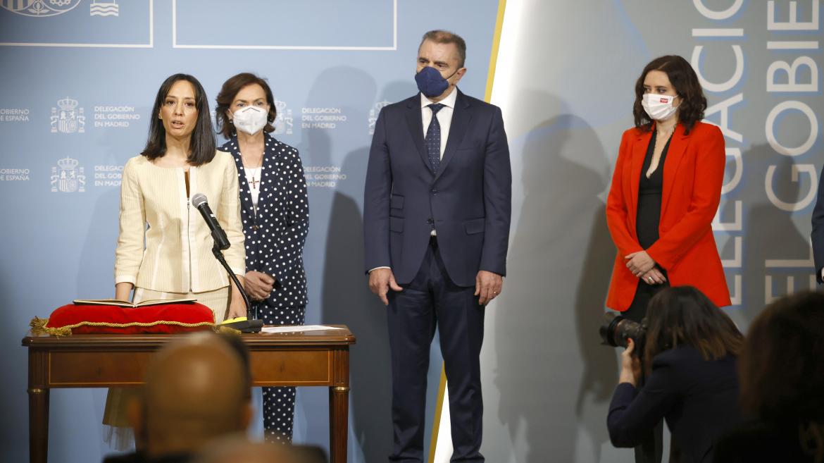 Isabel Díaz Ayuso durante la toma de posesión de la nueva delegada de Gobierno en Madrid