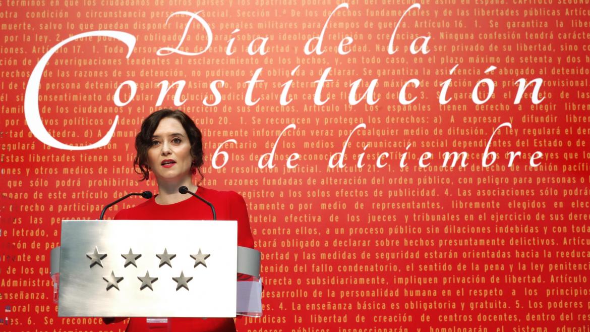 Isabel Díaz Ayuso durante el acto de homenaje a la Constitución Española 