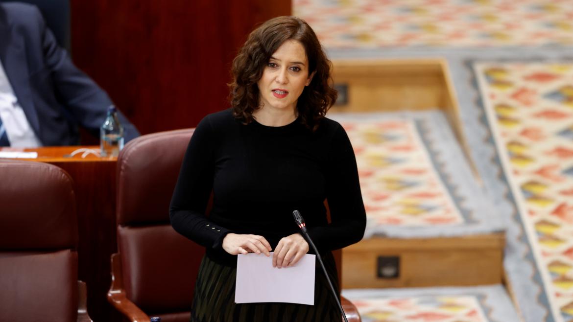 Isabel Díaz Ayuso durante su intervención en el Pleno de la Asamblea de Madrid