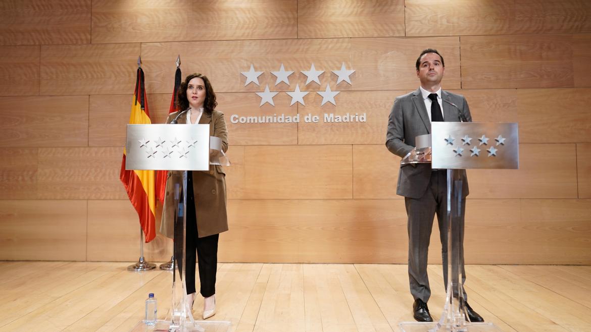 Presentación del Plan Recuperación COVID19 Isabel Díaz Ayuso e Ignacio Aguado durante la presentación del Plan Recuperación COVID19
