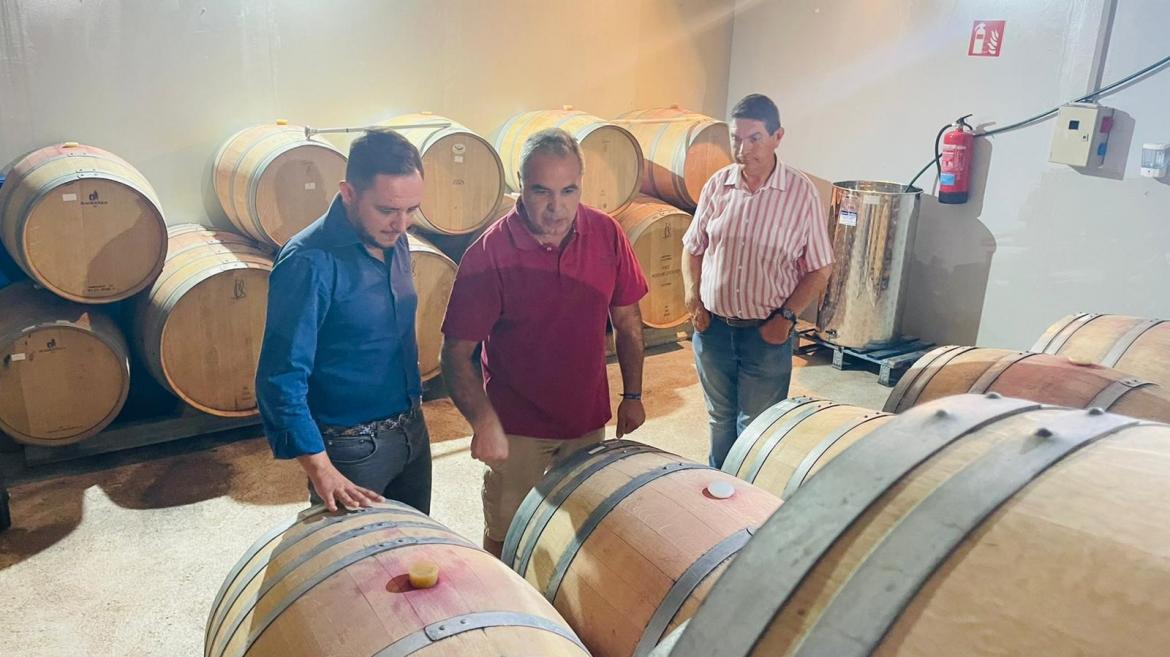 Sergio López observa las barricas