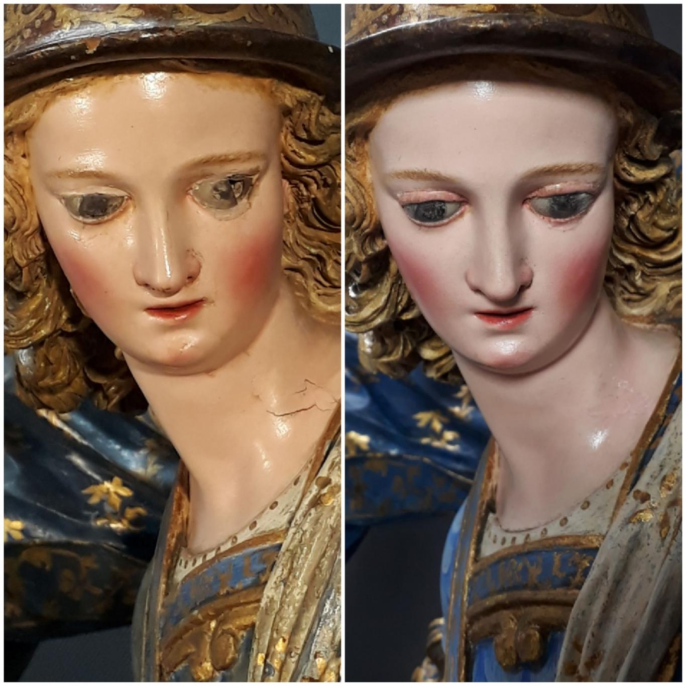 comparativa de escultura antes y después de la restauración