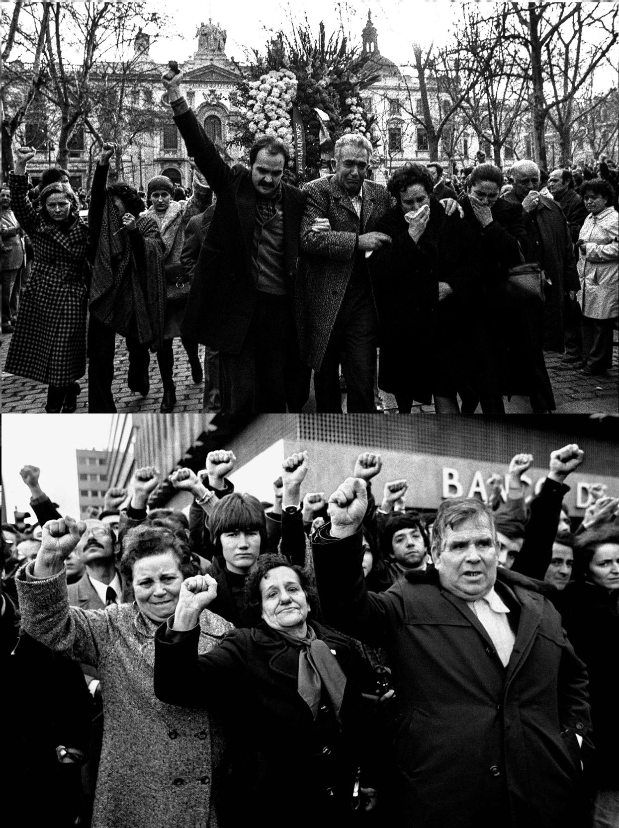 Montaje de dos fotografías con escenas de una manisfestación en Madrid hace más de 45 años