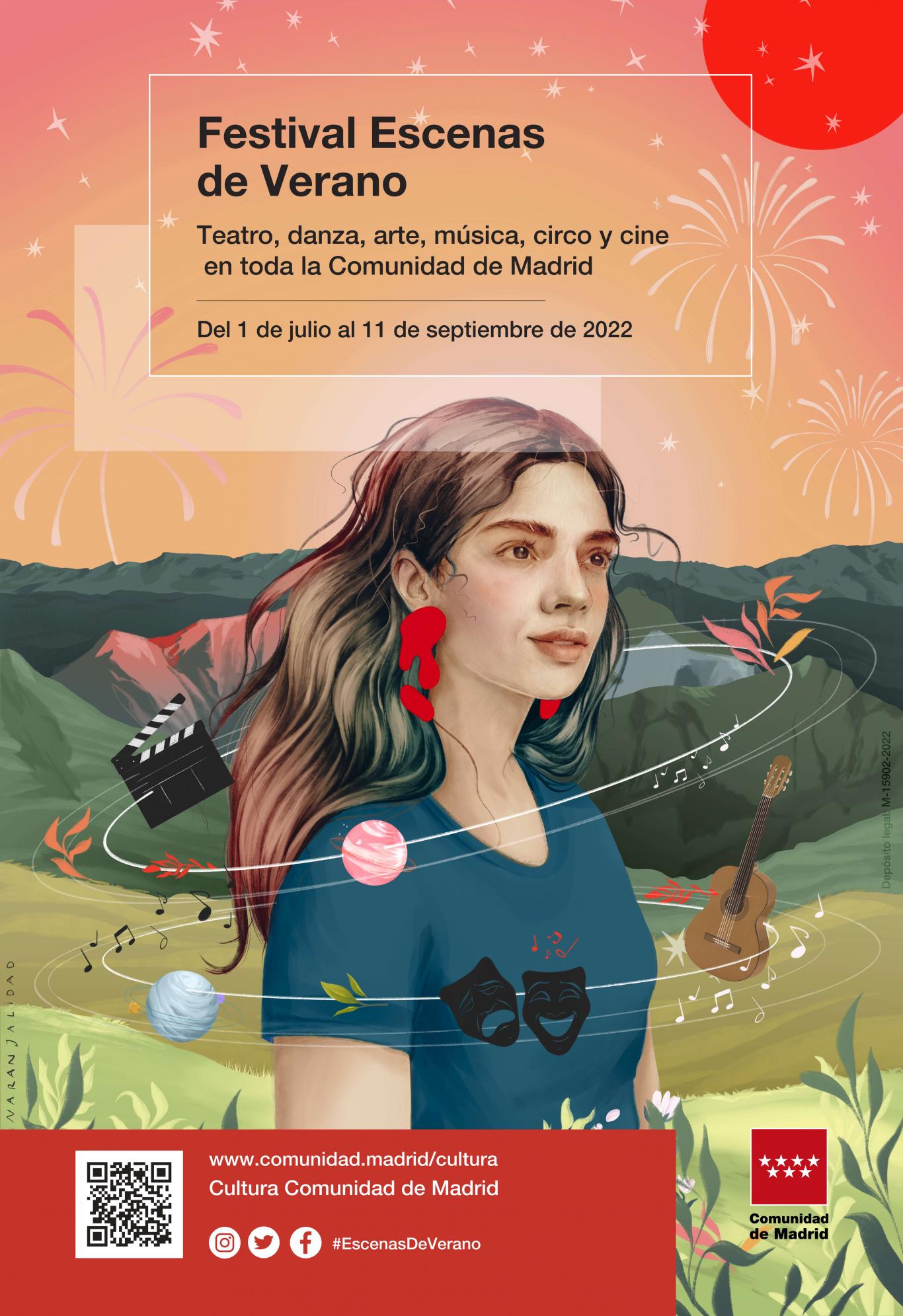 Dibujo de una mujer joven rodeada de elementos alusivos al verano y a la cultura